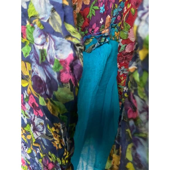 La Cera Women's Floral Crinkle Dress 100% Cotton Colorful Layered Midi Sz Small - Picture 4 of 4